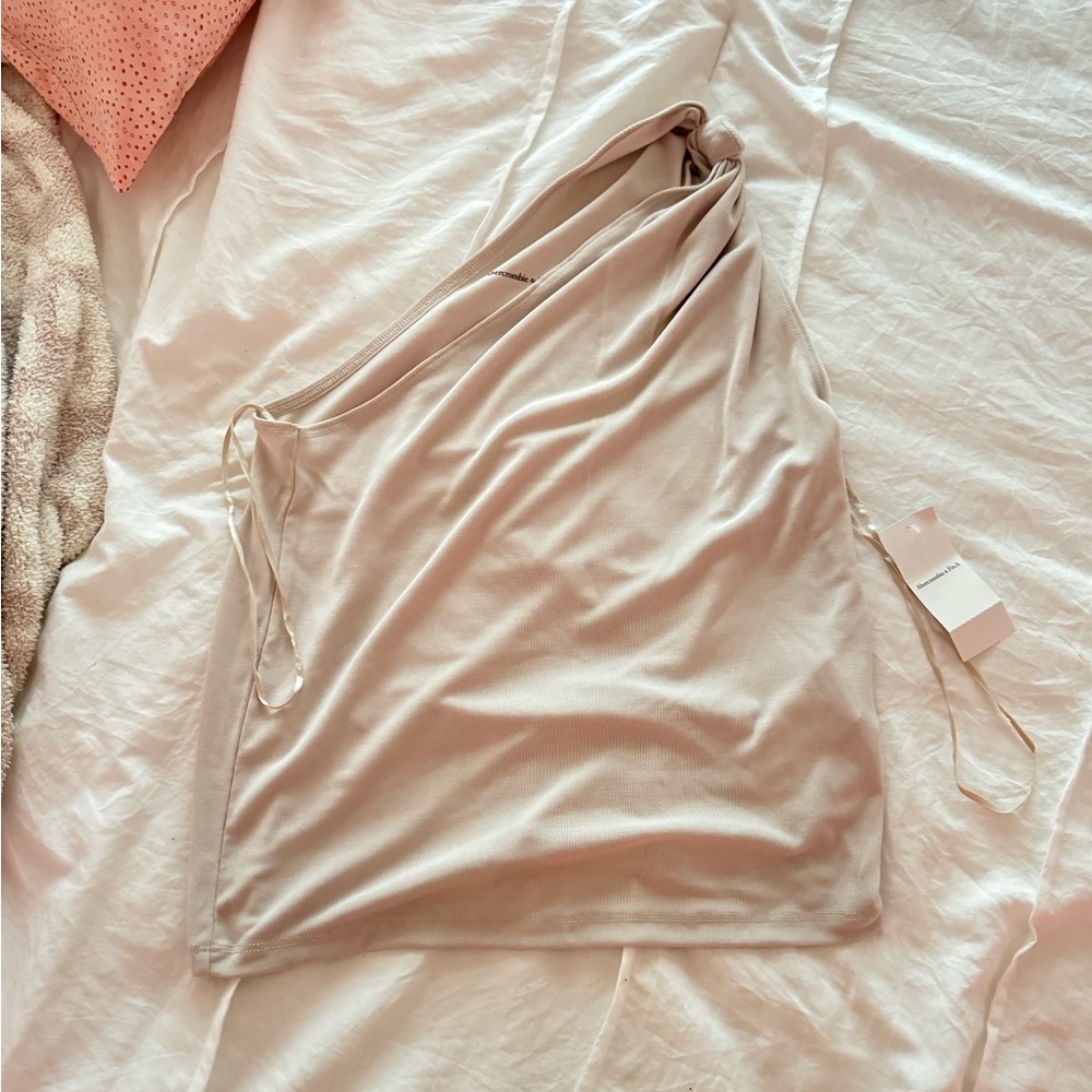 Abercrombie and fitch Asymmetrical Glossy Rib Knotted Top
